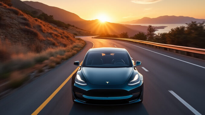 tesla on the california highway