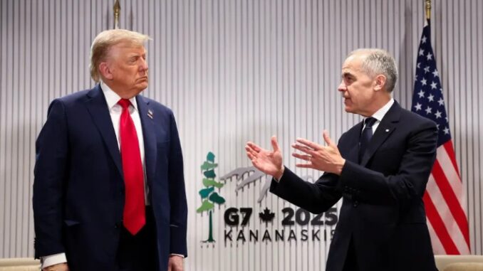 President Trump meets with Canadiadian Prime MInister Mark Carney at the G7 Summit -Source Reuters President Trump meets with Canadiadian Prime MInister Mark Carney at the G7 Summit -Source Reuters