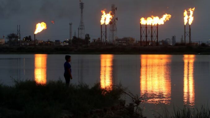 Flames emerge from flare stacks at Nahr Bin Umar oil field, north of Basra, Iraq September 16, 2019. Source Reuters