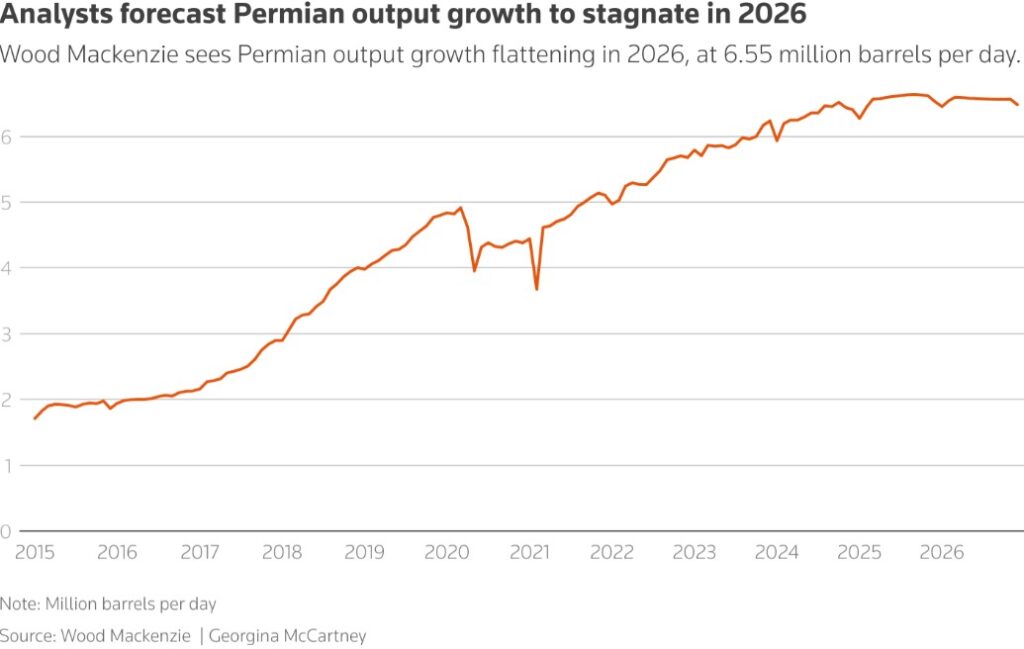 Wood Mackenzie sees Permian output growth flattening in 2026 - Source Reuters