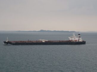 The Europrogress oil tanker, whose name has since been changed to Alsatayir, is seen in the Singapore Straits