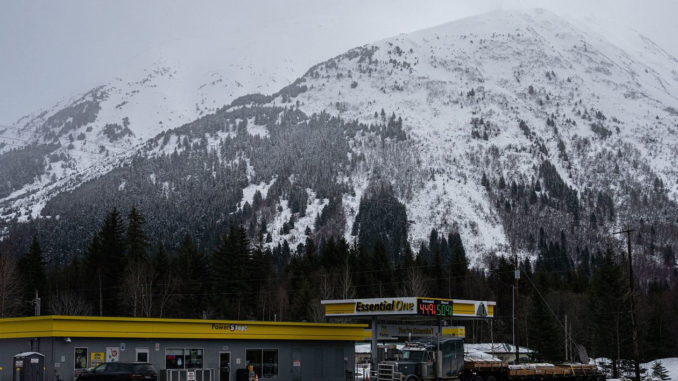 A gas station in Bird Creek, Alaska. Rising oil prices are boosting the state budget.