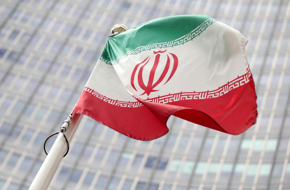 Iranian Flag Infront of the IAEA in Vienna Austria Reuters