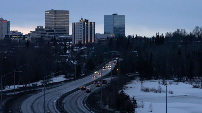 Traffic near downtown Anchorage - Alaskan cities could get windfall money to help with infrastructure needs.