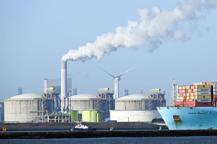 storage tanks at an LNG terminal in Rotterdam