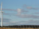 A general view of a wind turbine and solar panels at Westmill Wind Farm & Solar Park - source