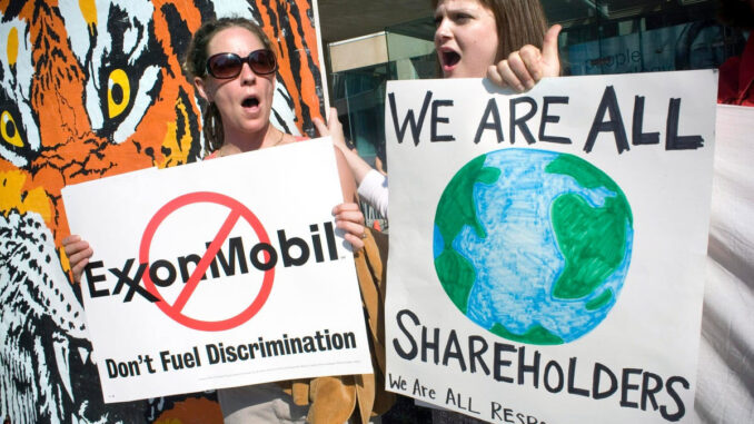 Protestors outside the Shareholders meeting Exxon