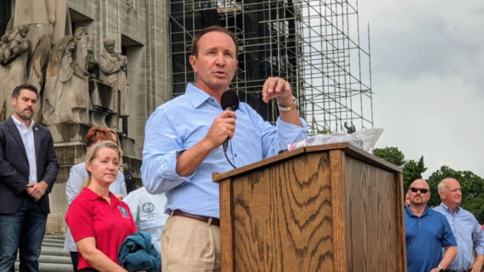 Louisiana Attorney General Jeff Landry Speaks at a Louisiana Republican Party rally ahead of the state's first veto session. July 19, 2021.