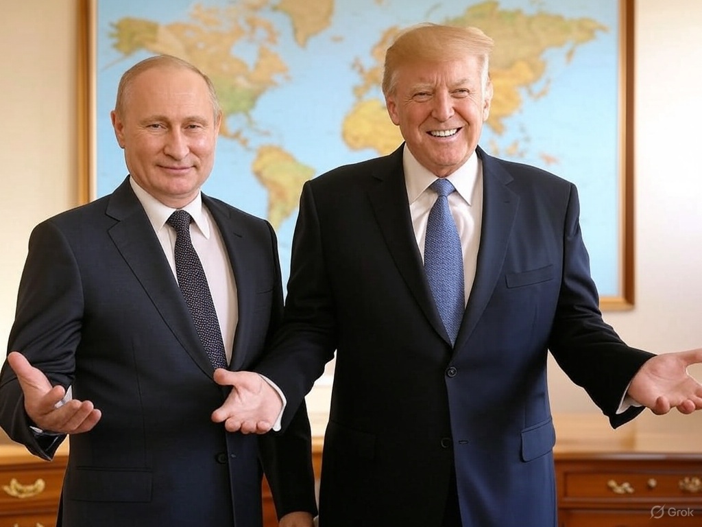 President Trump and President Putin are not in a rush to help the EU, created by grok on X
