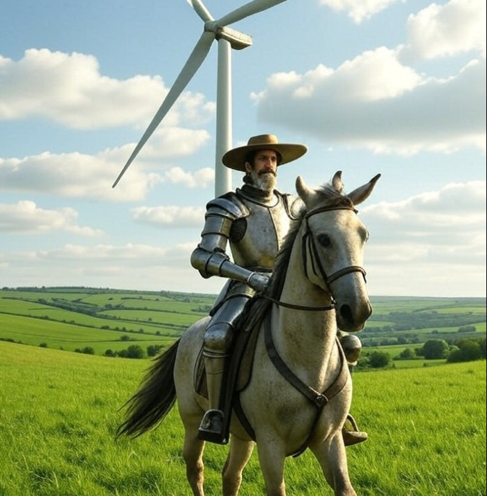 the UKs Green Energy Policies meet Don Quixoe - Created by Grok on X