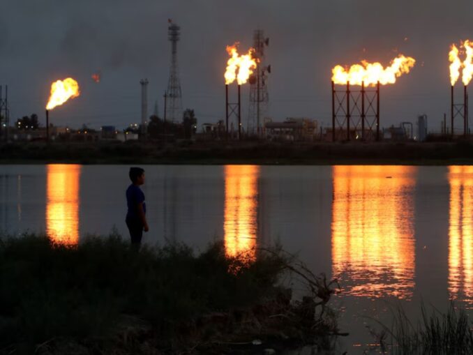 Flames emerge from flare stacks at Nahr Bin Umar oil field, north of Basra, Iraq September 16, 2019. Source Reuters