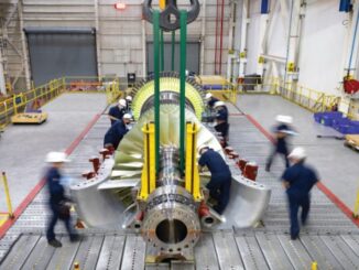 A gas turbine being manufactured in Savannah, Ga. Mitsubishi Power Americas