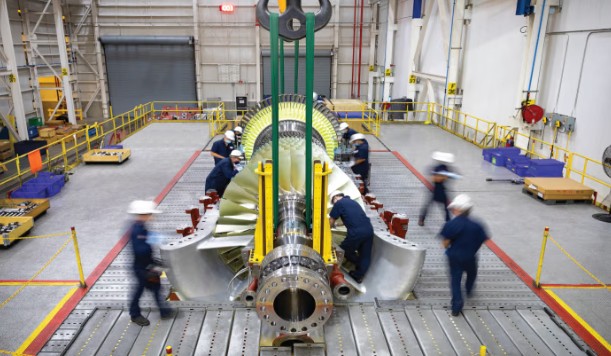 A gas turbine being manufactured in Savannah, Ga. Mitsubishi Power Americas