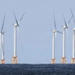 A general view of wind turbines in Block Island Sound on July 8 east of Montauk, New York