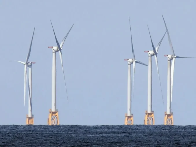 A general view of wind turbines in Block Island Sound on July 8 east of Montauk, New York